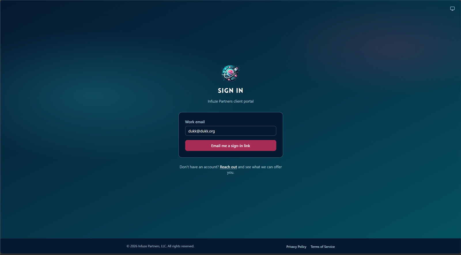 Portal sign-in page, with a work email field and Email me a sign-in link