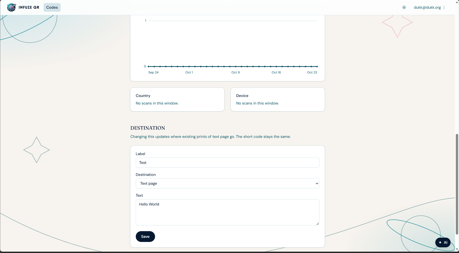 QR destination form